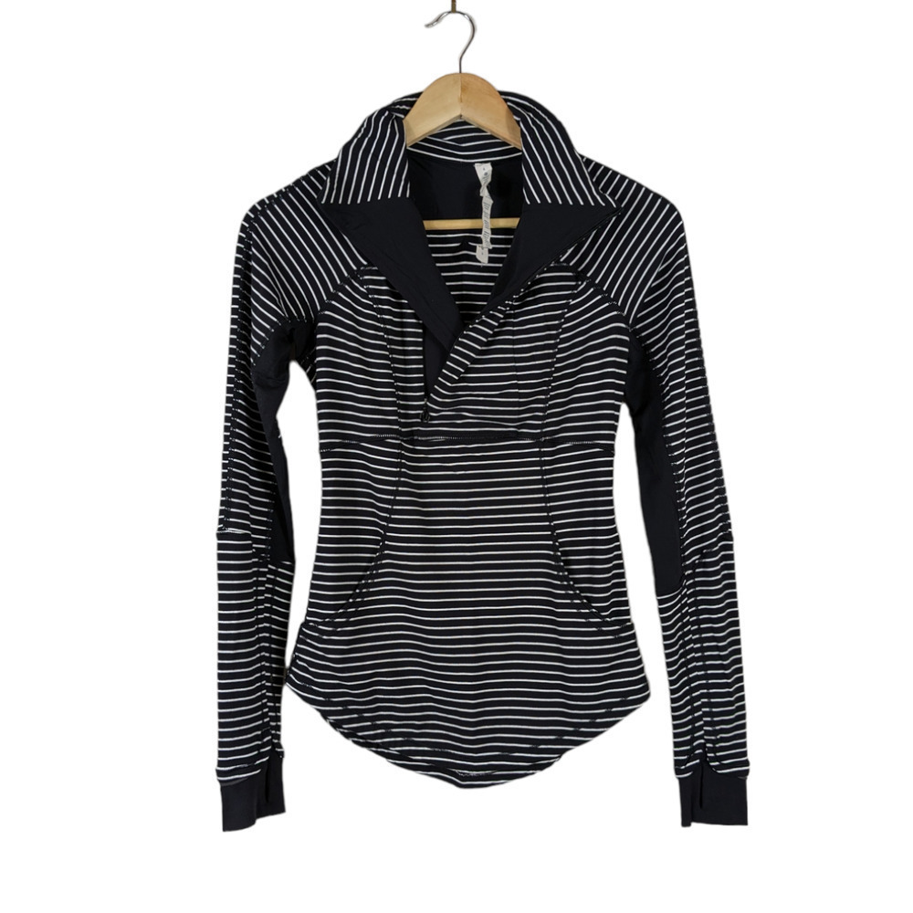 lululemon athletica Black and White Striped V-Neck Pullover